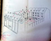 Dessin d'archive : dessin des bâtiments de la parcelle vers 1902