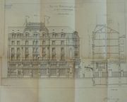 Elévation de la façade et coupe de l'hôtel Terminus par l'architecte Marcel Eissen, 1892