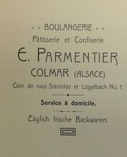 En-tête d'un courrier avec le nom de la boulangerie d'Emil Parmentier, au début du 20e siècle, la rue Edouard Richard s'appelait rue Logelbach