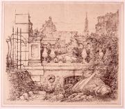 "Un coin de jardin au Broglie". Lithographie de A. Dusch et d'Alfred Touchemolin. Il est fort probable qu'il s'agisse du jardin de la maison Gast, on reconnait en effet les balustres sculptés, et la cathédrale en arrière plan.