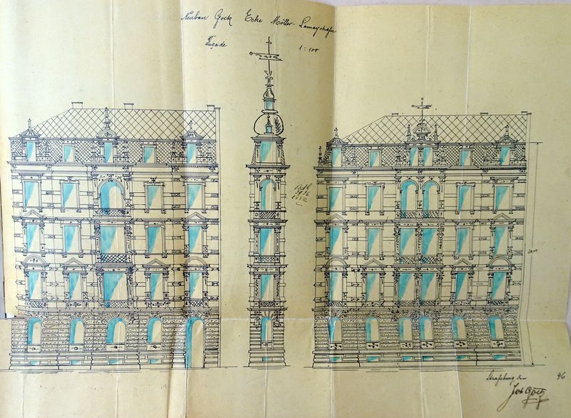 Fichier:7) 1, rue du Maréchal Joffre, Strasbourg, Projet de Johann Goetz, 1896, recto.jpg