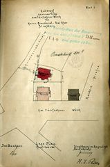 Dessin d'archive: plan de situation où l'on voit les trois maisons construites par H. Emerich