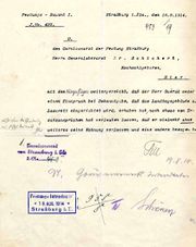 Lettre décidant la transformation du Landtag en hôpital militaire. Archives du Bas-Rhin [archive] (2.4 Mo