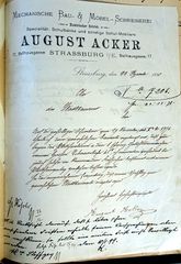 Document d'archive : courrier de Auguste Acker, avec en-tête, écrit quelques mois avant sa mort