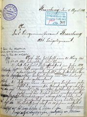 Document d'archive: courrier de Henri Salomon, architecte de la Fondation Saint-Thomas (4.4.1908) (recto)