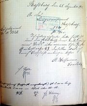 Document d'archive: demande d'autorisation du patissier Albert Hoffmann concernant la pose d'un store (28.12.1911)