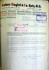 Document d'archive: courrier à en-tête de l'entreprise Huber-Voglet concernant les abris dans la cave (29.9.1941)