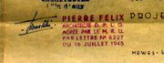 Document d'archive: tampon et signature de Pierre Félix (vers 1950)