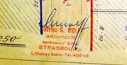 Document d'archive : tampon et signature (1953) (815W63) (on remarquera que l'architecte signe "chwolff")