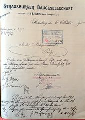 Document d'archive : courrier de la Strassburger Baugesellschaft, 1905