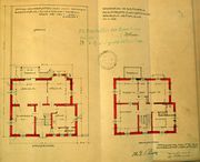 Dessin d'archive : plans RC (g.) et 1er étage (dr.)