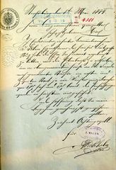 Document d'archive, qui ouvre le dossier, avec une demande d'autorisation de Jacques Klein de transformer la façade de l'immeuble (1.5.1884)