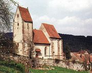 Vue de l'église en 1959 (plaquette touristique, 1997)