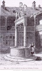 Cour et puits de la tribu des Tailleurs à Colmar. Gravure éditée en 1876. Smeeton-Tilly et H. Toussaint, illustrateurs (collection BNU Strasbourg)