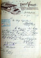 Document d'archive: courrier du maître d'oeuvre, l'entrepreneur Emile Voglet (6.7.1908)