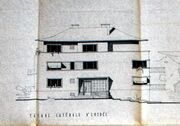 Dessin d'archive : façade latérale d'entrée (détail du projet des façades)