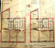 Dessin d'archive: plan des étages (à gauche) et du rez-de-chaussée (à droite)