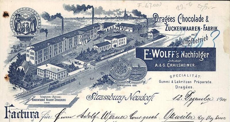 Fichier:Rechnung-Strassburg-Neudorf-1900-E-Wolff-s-Nachf-Dragees-Chocolade-Zuckerwaaren-Fabrik-Betriebsgelaende-Medaillen ansichtskartenversand point com.jpg