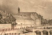 vers 1845, détail de la photo originale (coll. part.). à l'arrière-plan l'église des Récollets