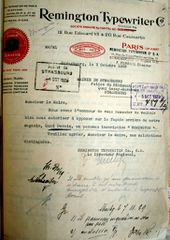 Document d'archive: courrier de l'Etablissement Remington (3.10.1929)
