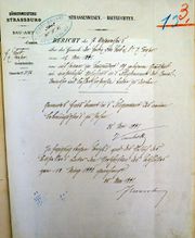 Document d'archive: autorisation de construire en date du 25.5.1881, signée par J.G. Conrath, architecte en chef de la Ville